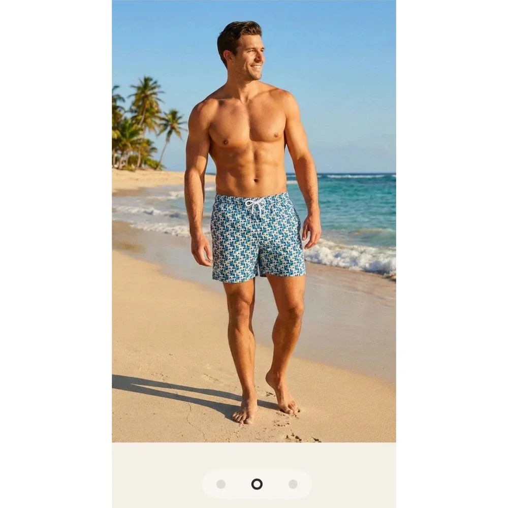 Talarico Roma Mens Blue Geometric Print Swim‎ Trunks Made in Italy Size L